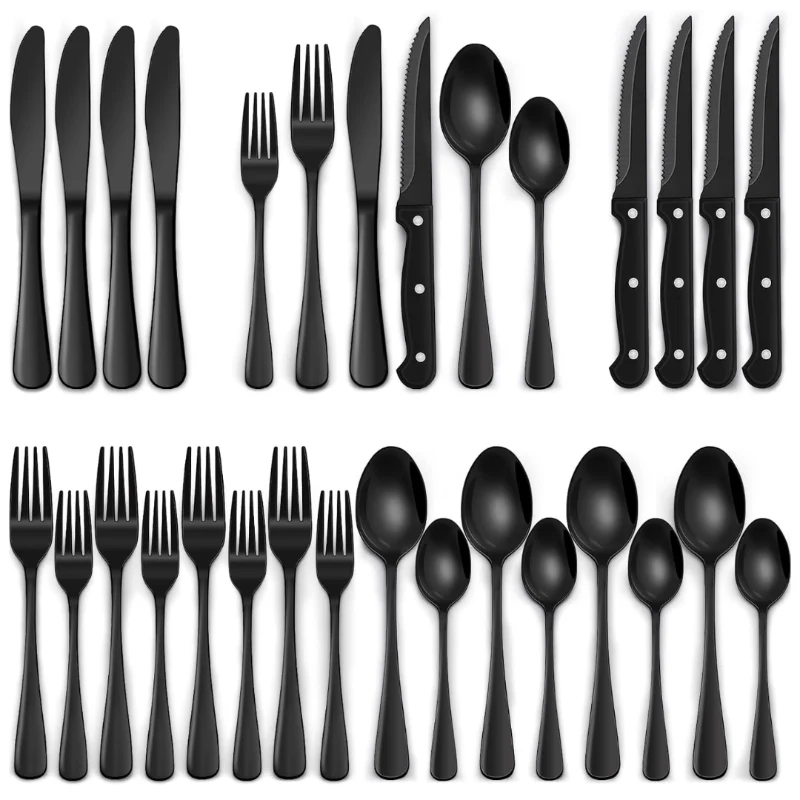 24-teiliges schwarzes Edelstahl-Besteckset für 4 Personen – Modernes Design, spülmaschinenfest