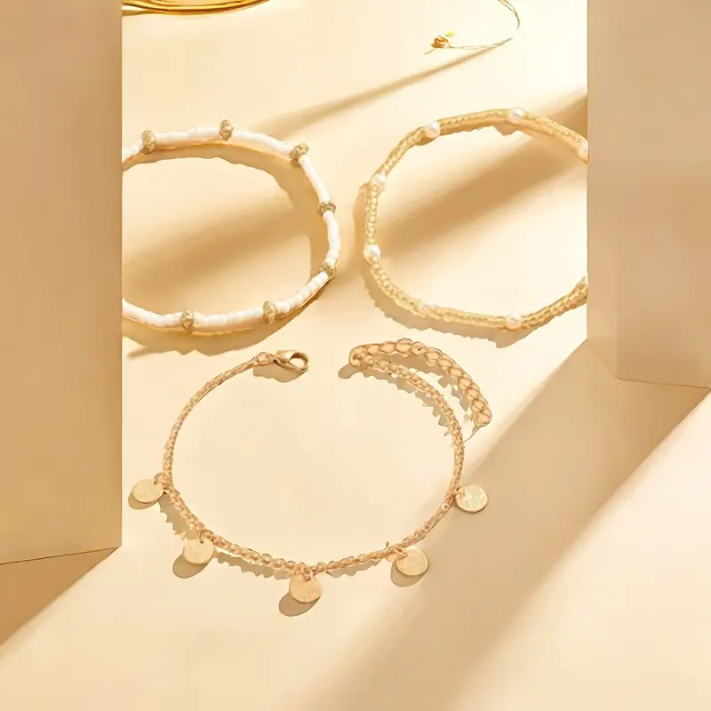 3-teiliges geschichtetes Fußkettenset 'Küstenzauber' | Gold - Image 3