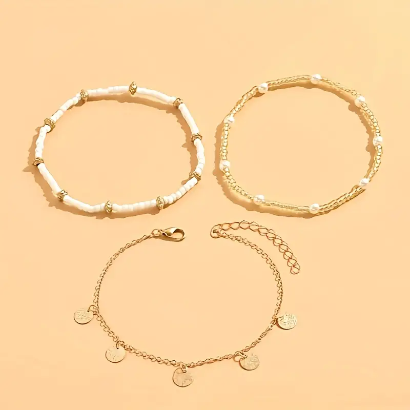 3-teiliges geschichtetes Fußkettenset 'Küstenzauber' | Gold - Image 4