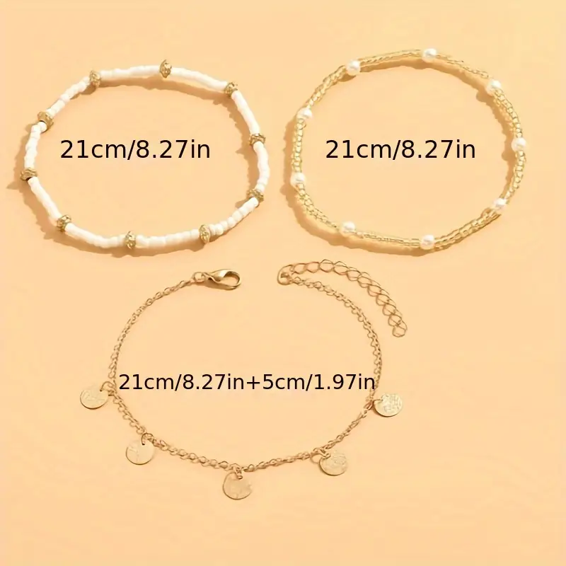 3-teiliges geschichtetes Fußkettenset 'Küstenzauber' | Gold - Image 5