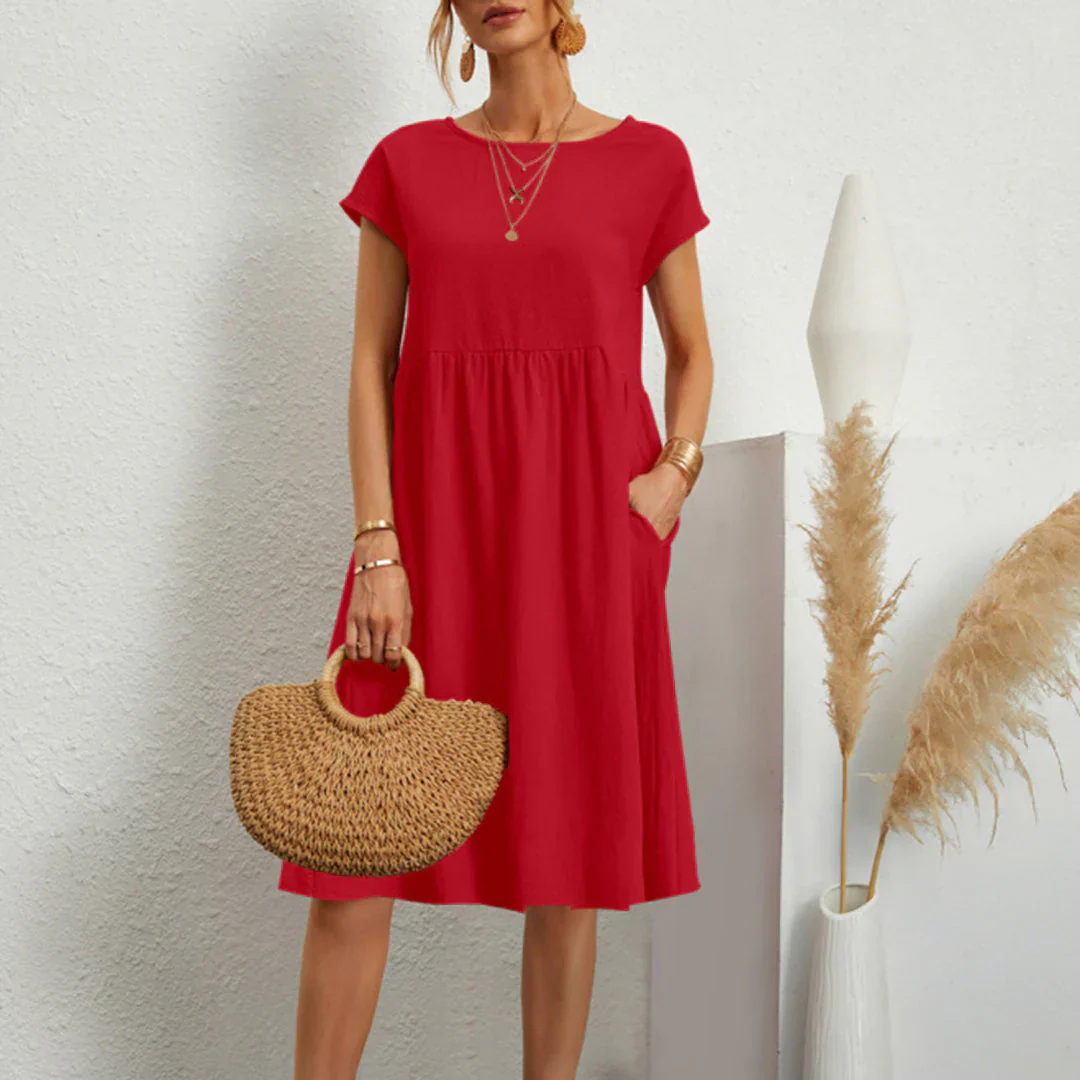 Abitha – Lässiges Baumwollkleid mit A-Linien-Tasche - Image 4