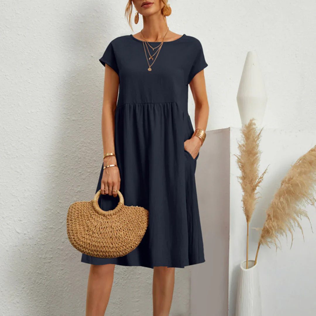 Abitha – Lässiges Baumwollkleid mit A-Linien-Tasche - Image 9