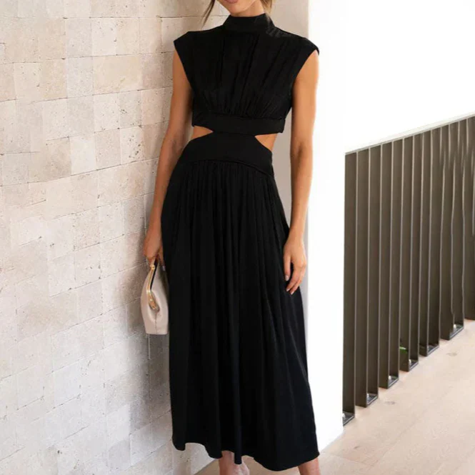 Ahzi – Ärmelloses, ausgestelltes Kleid mit hohem Ausschnitt und Cut-out-Taille - Image 3