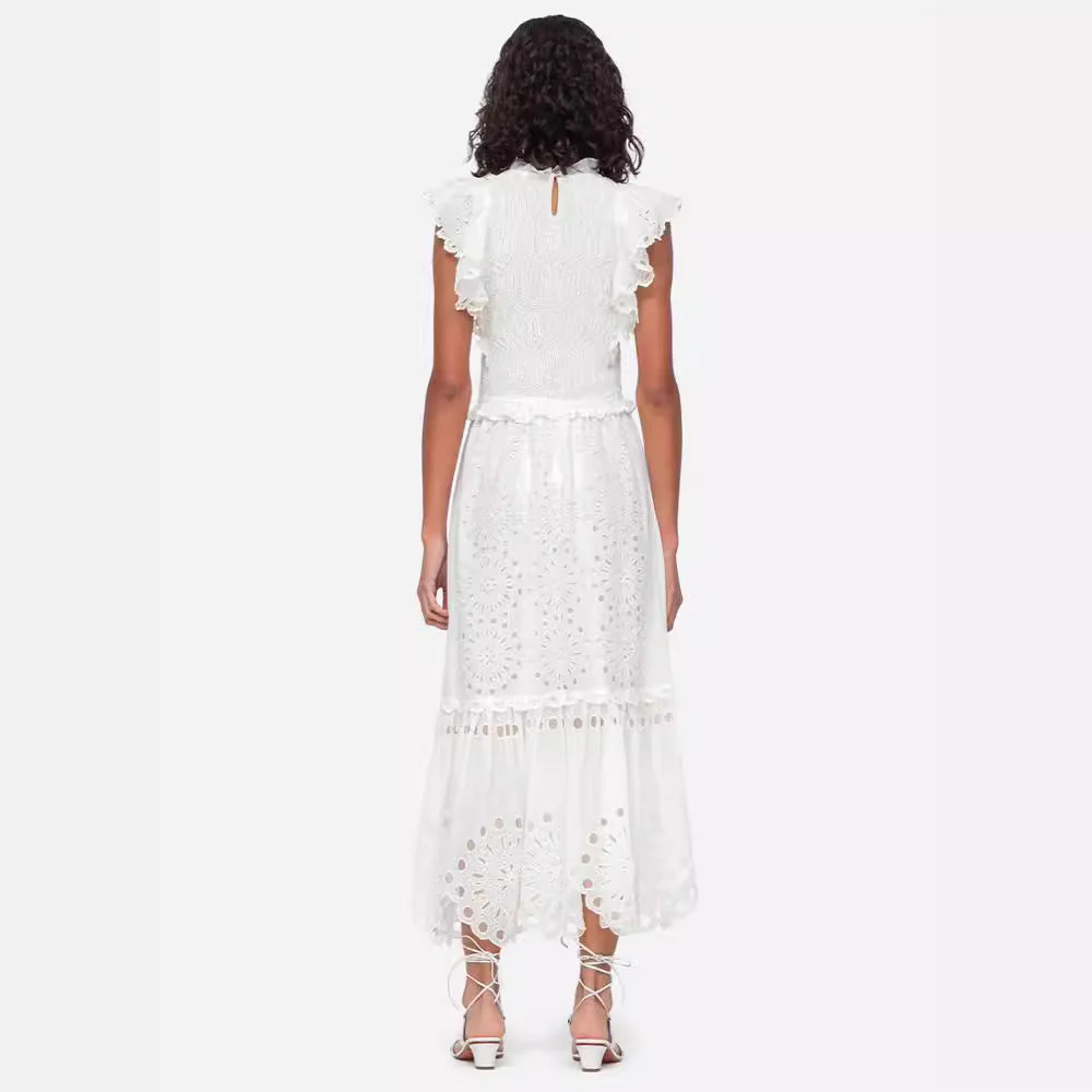 Amalia- Damen Maxikleid mit raffiniertem Spitzenbesatz