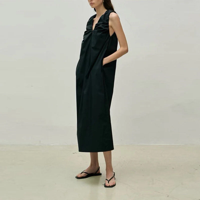 Amanda- Damen Maxikleid mit raffiniertem V-Ausschnitt und Material