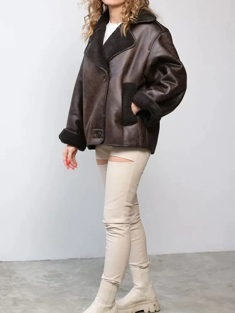 Amelia – Markante Damen Aviator Jacke mit Teddy-Futter