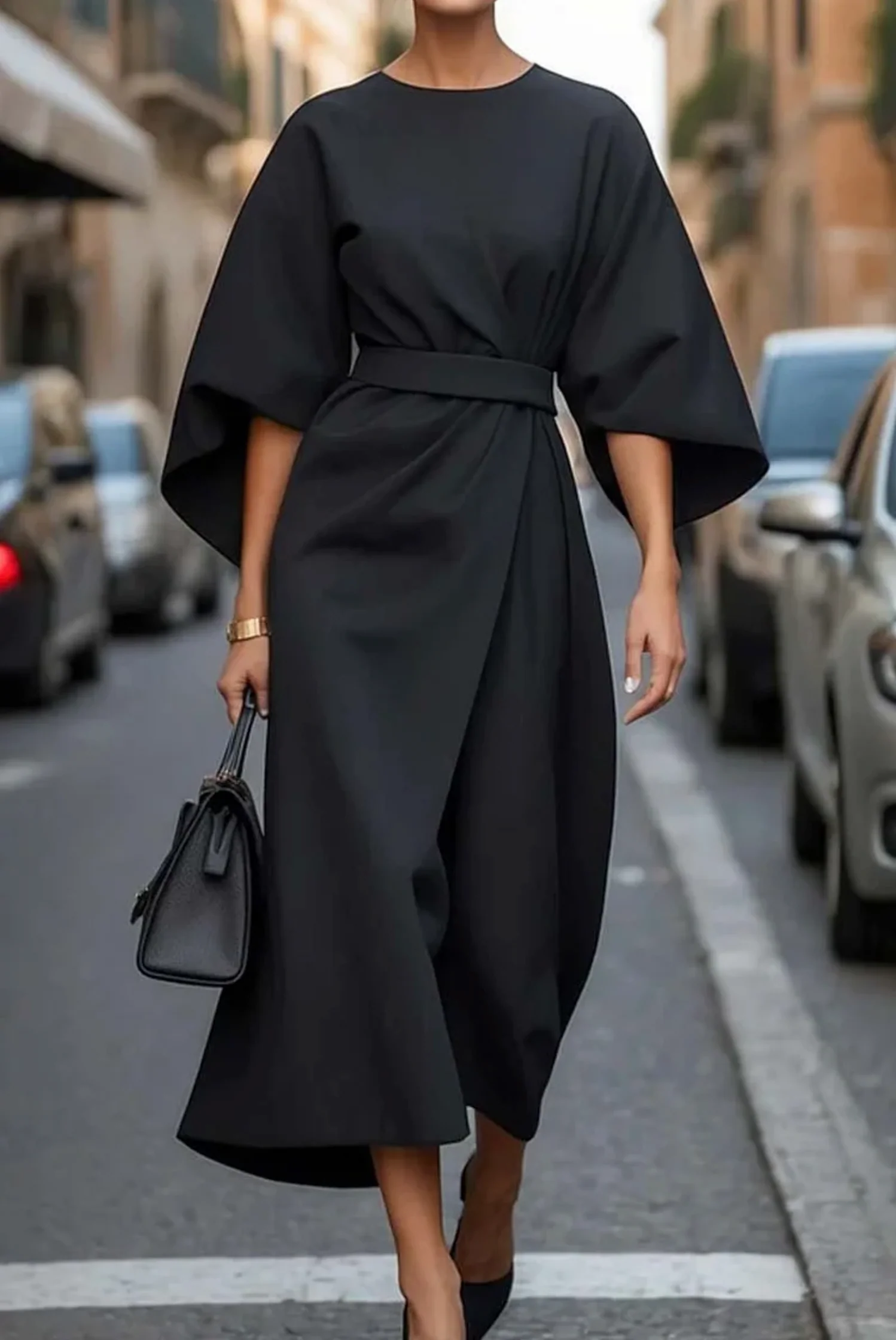 Annika Damen Midikleid mit Taillengürtel