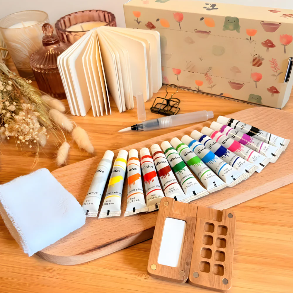 Aquarell Set Künstler Tragbar Holzpalette 12 Farben Malset - Image 2