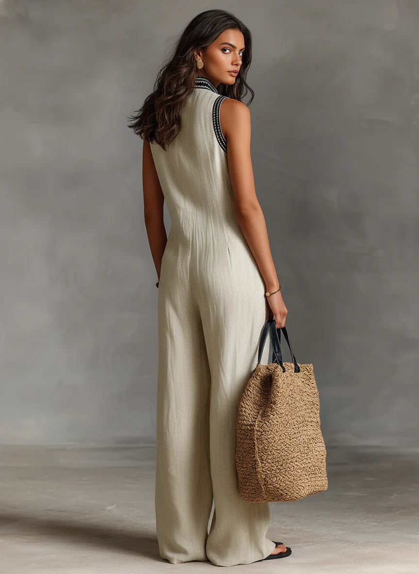 Hannelore | Damen Ärmelloser Jumpsuit Leinen Stickerei – Leinen Overall Stickerei 2026