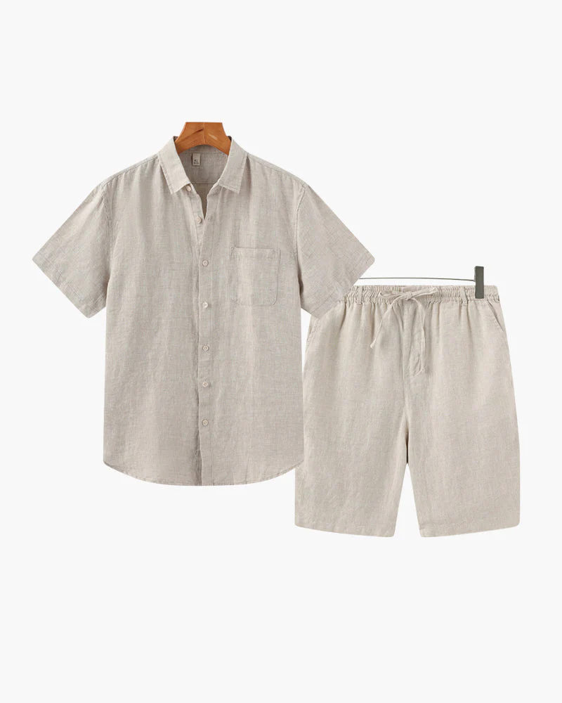 Axel | 2-teiliges Herren Sommer Leinen-Set mit Kurzarmhemd & Shorts