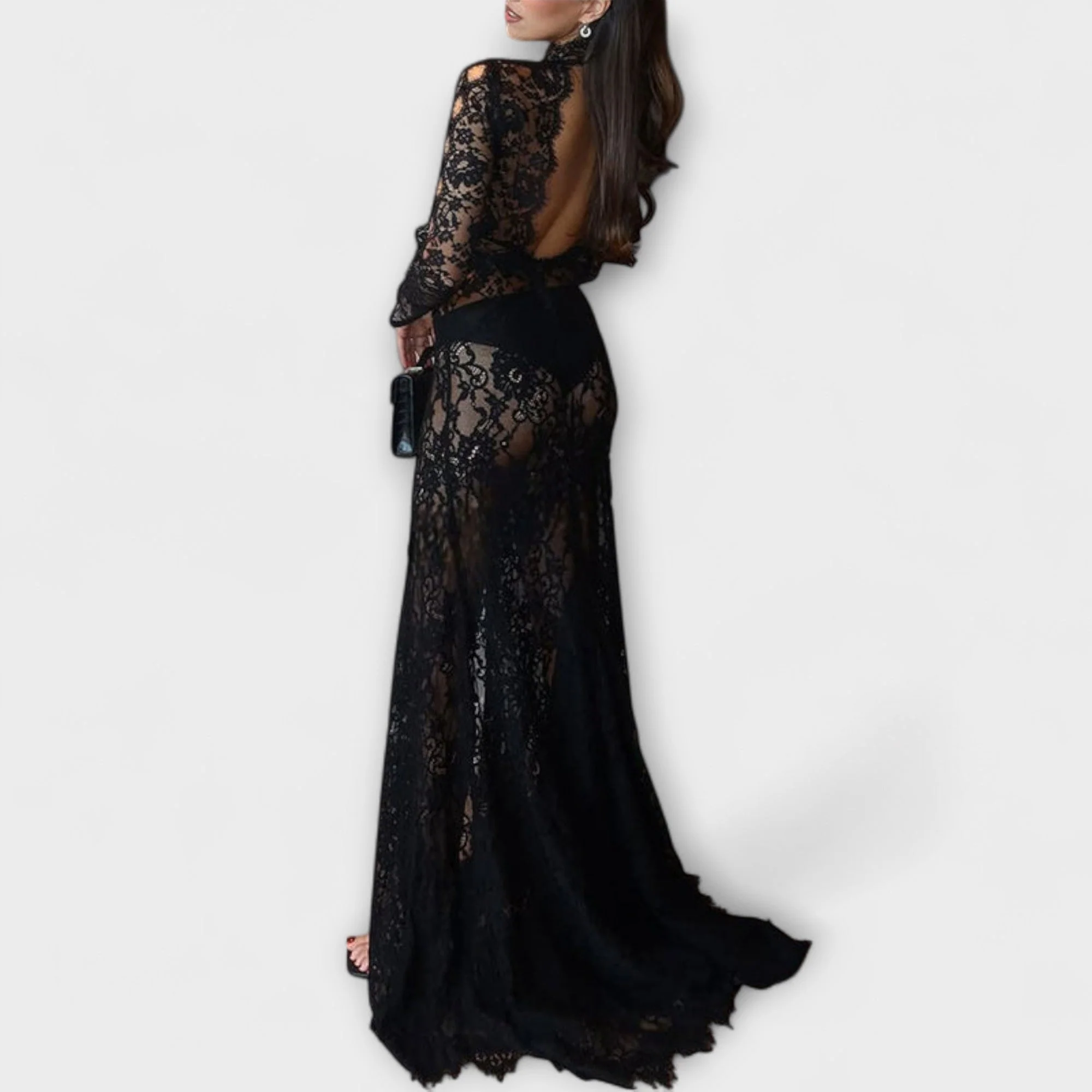 Azelina – Transparentes Maxikleid mit Cut-outs und Spitzenstruktur