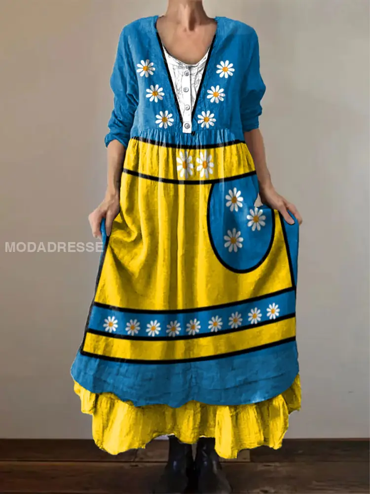 Bedrucktes Damenkleid im schwedischen Stil