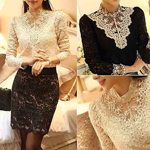 Bella | Elegante Bluse mit Netz & Stickerei