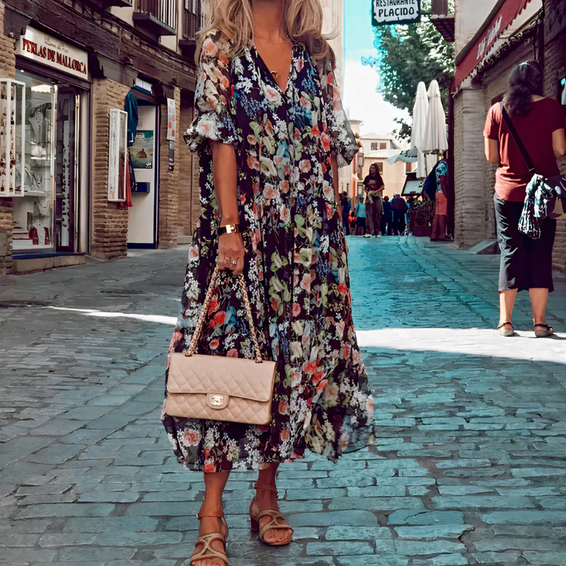 Bequemes florales Sommerkleid für Damen | Midi