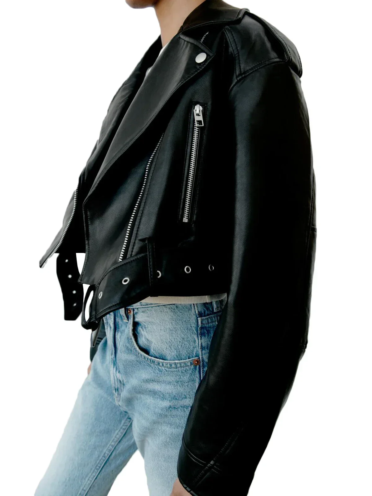 Bikerjacke Damen Kurz | Asymmetrischer Reißverschluss und Brusttaschen - Image 3
