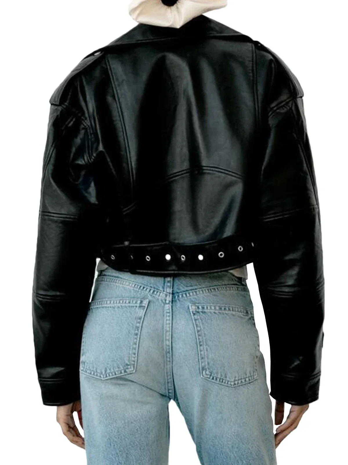Bikerjacke Damen Kurz | Asymmetrischer Reißverschluss und Brusttaschen - Image 5