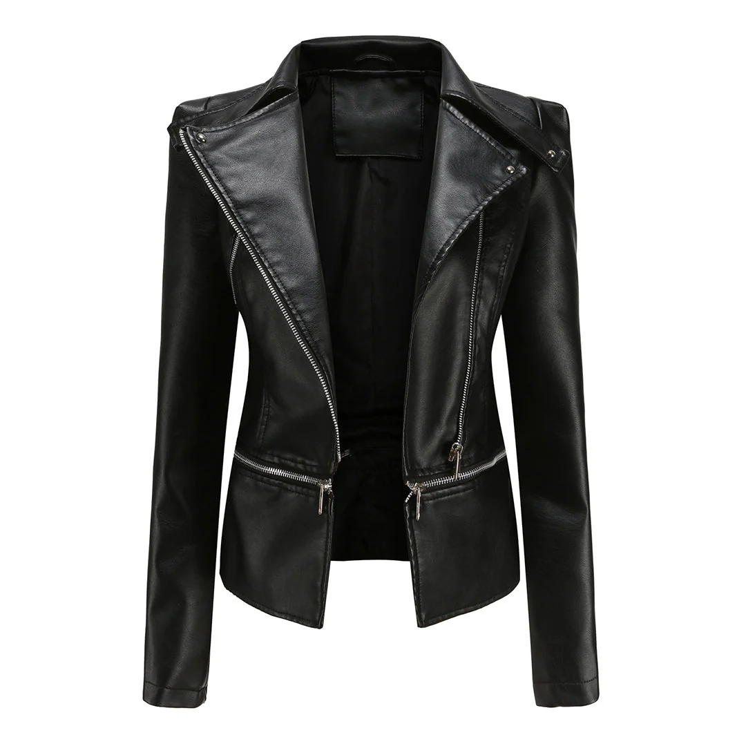 Bikerjacke Damen Slim Fit | Mit Reißverschluss
