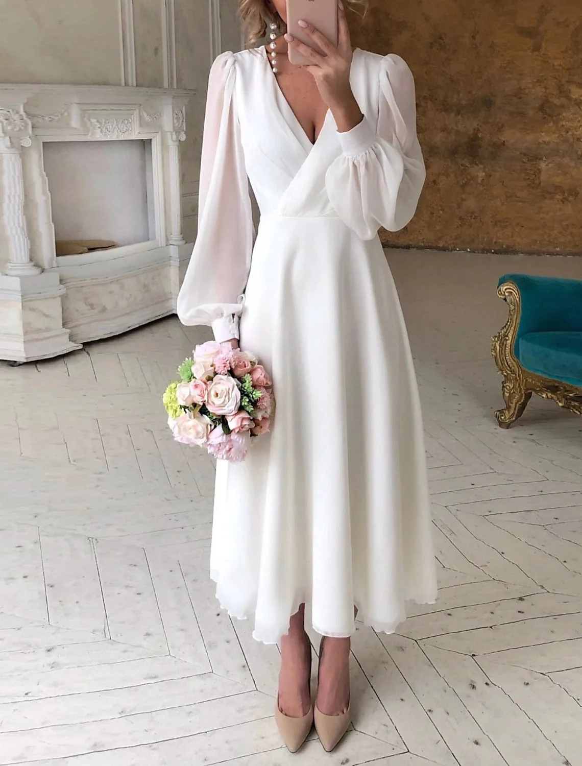 Birgit Damen Klassisches Langarm Fließendes Brautkleid - Image 3