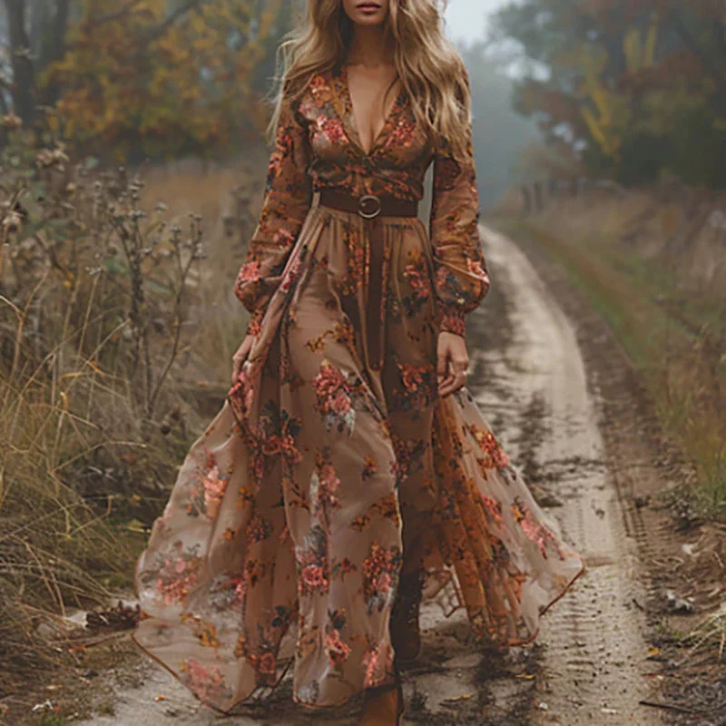 Böhmisches Blumen-Maxikleid für Frauen – Elegantes Sommerkleid - Image 4