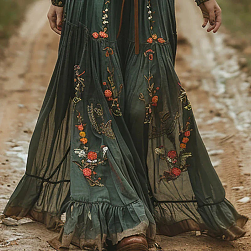 Böhmisches Blumen-Maxikleid für Frauen – Elegantes Sommerkleid mit Plissee-Design - Image 2