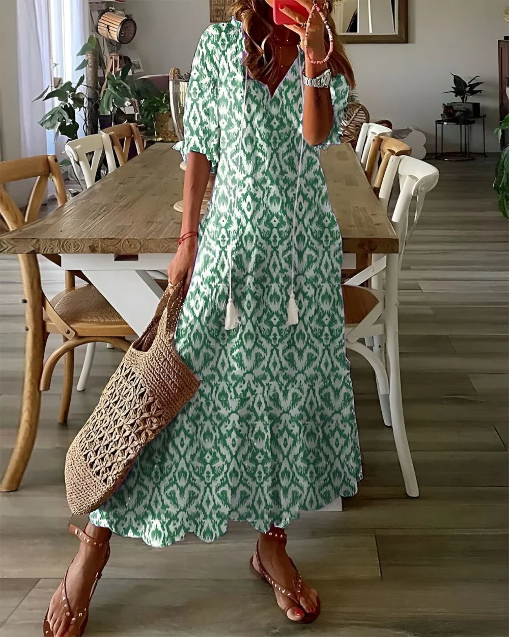 Boho Maxi Kleid Frauen - Elegantes Sommermaxikleid mit Fließender Passform und Verspielten Mustern - Image 2