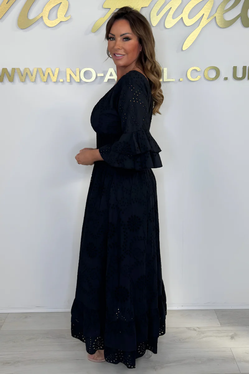 Boho Maxikleid mit Rüschenärmeln und Stickerei