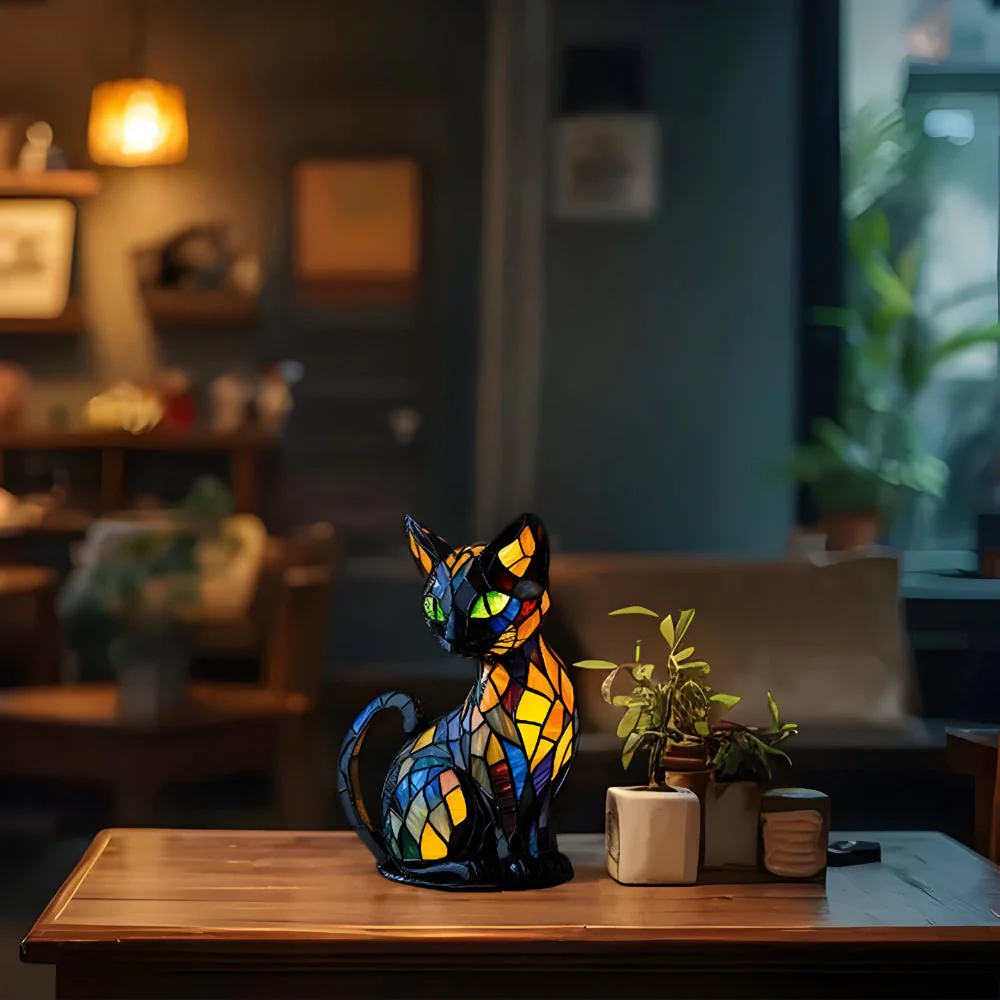 Bunte Mosaik Katzenlampe Handgefertigte Glas Tischleuchte - Image 2