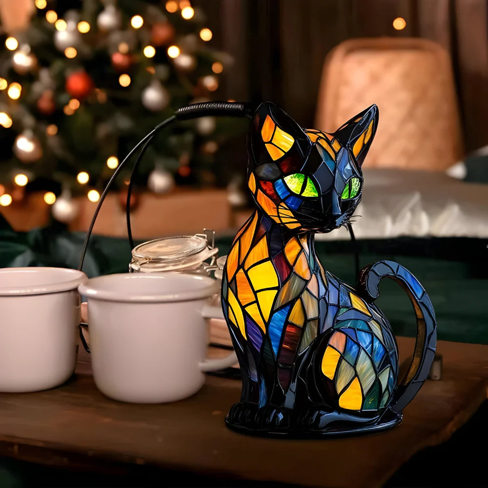 Bunte Mosaik Katzenlampe Handgefertigte Glas Tischleuchte - Image 5