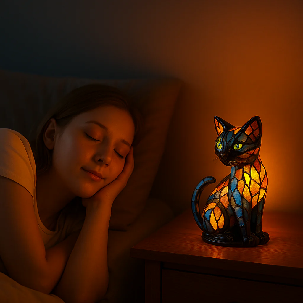 Bunte Mosaik Katzenlampe Handgefertigte Glas Tischleuchte - Image 6