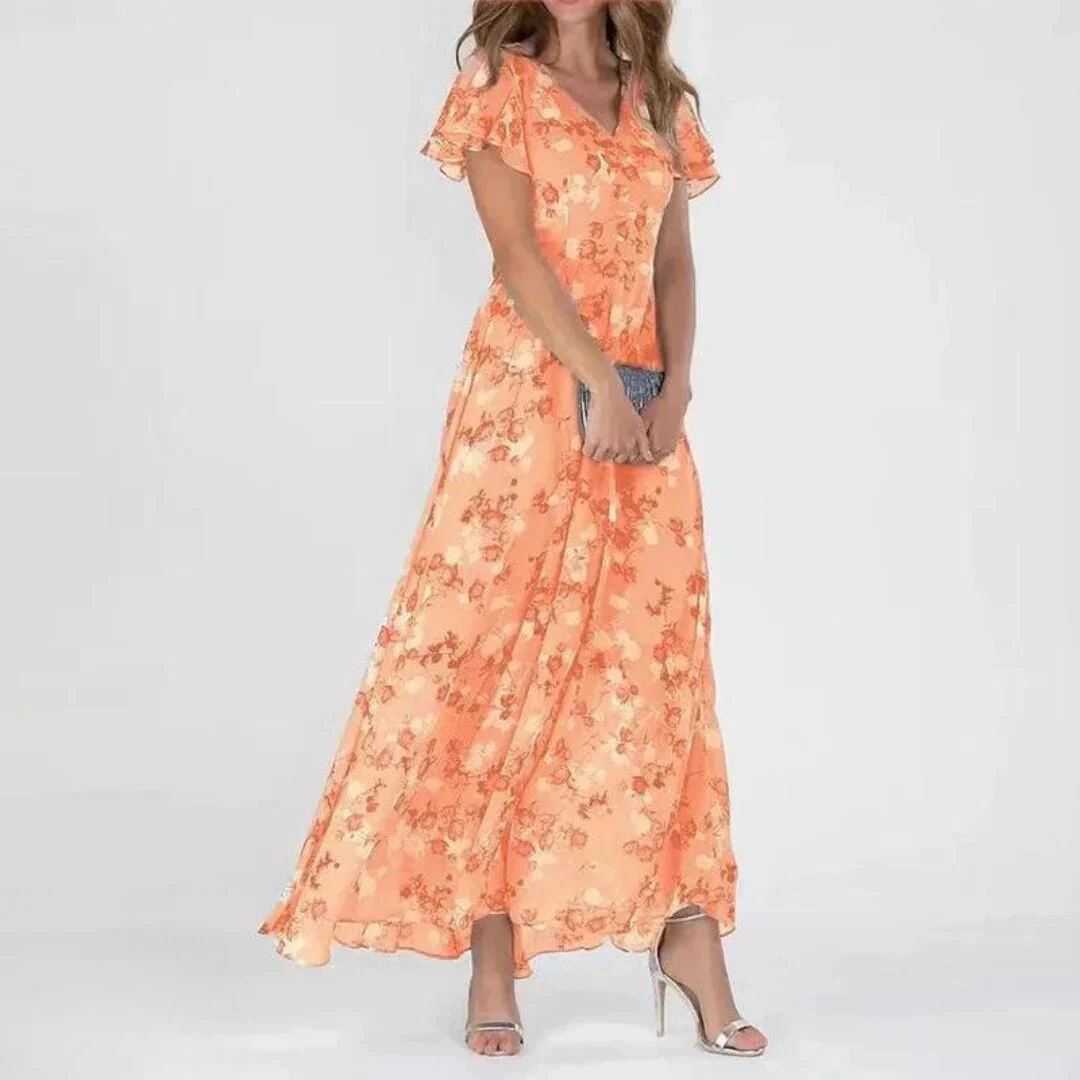 Chiffon Maxikleid mit V-Ausschnitt & floralem Muster – Elegant & Luftig - Image 4