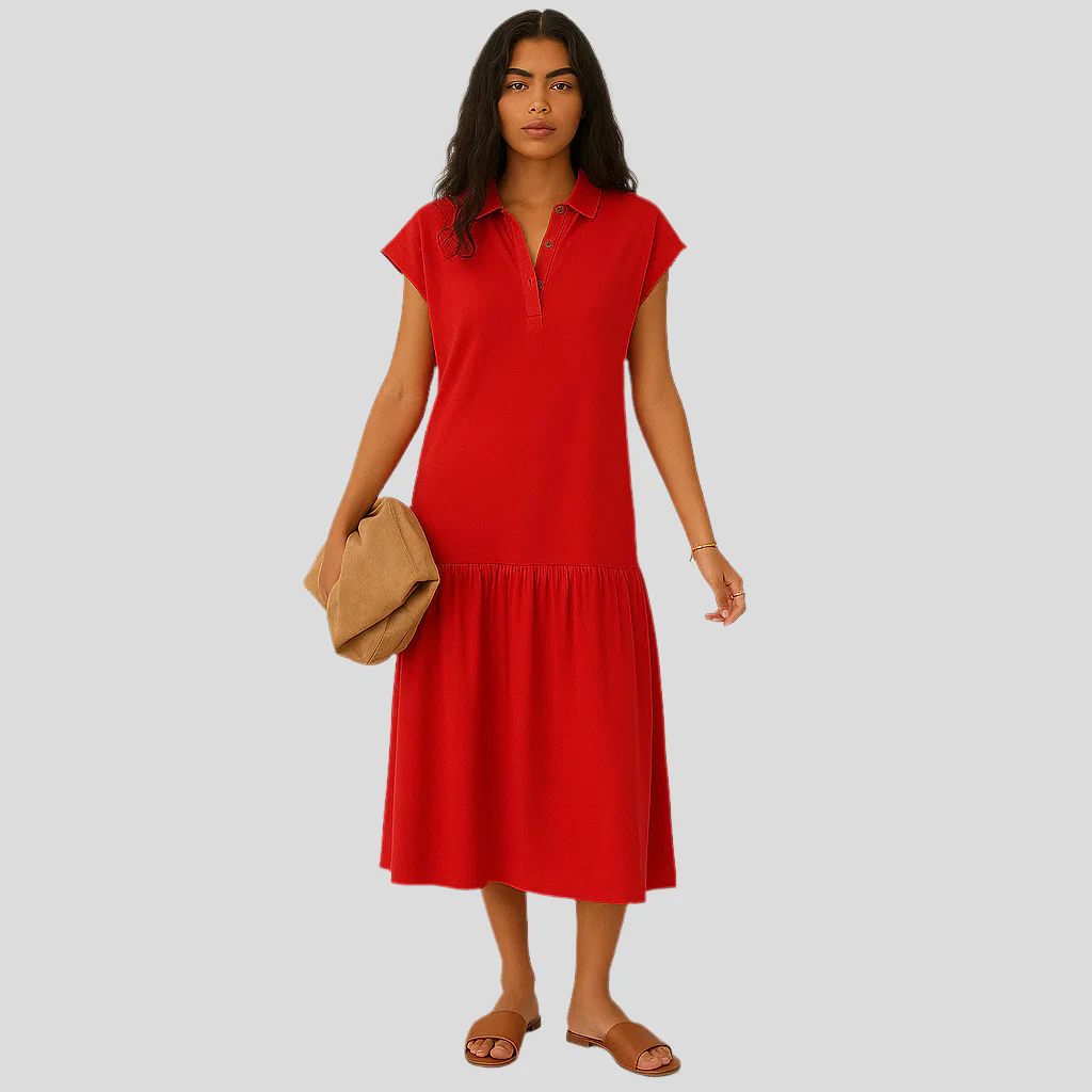 Clara Casual Midi-Kleid mit teilweisem Knopfverschluss und modernem Style