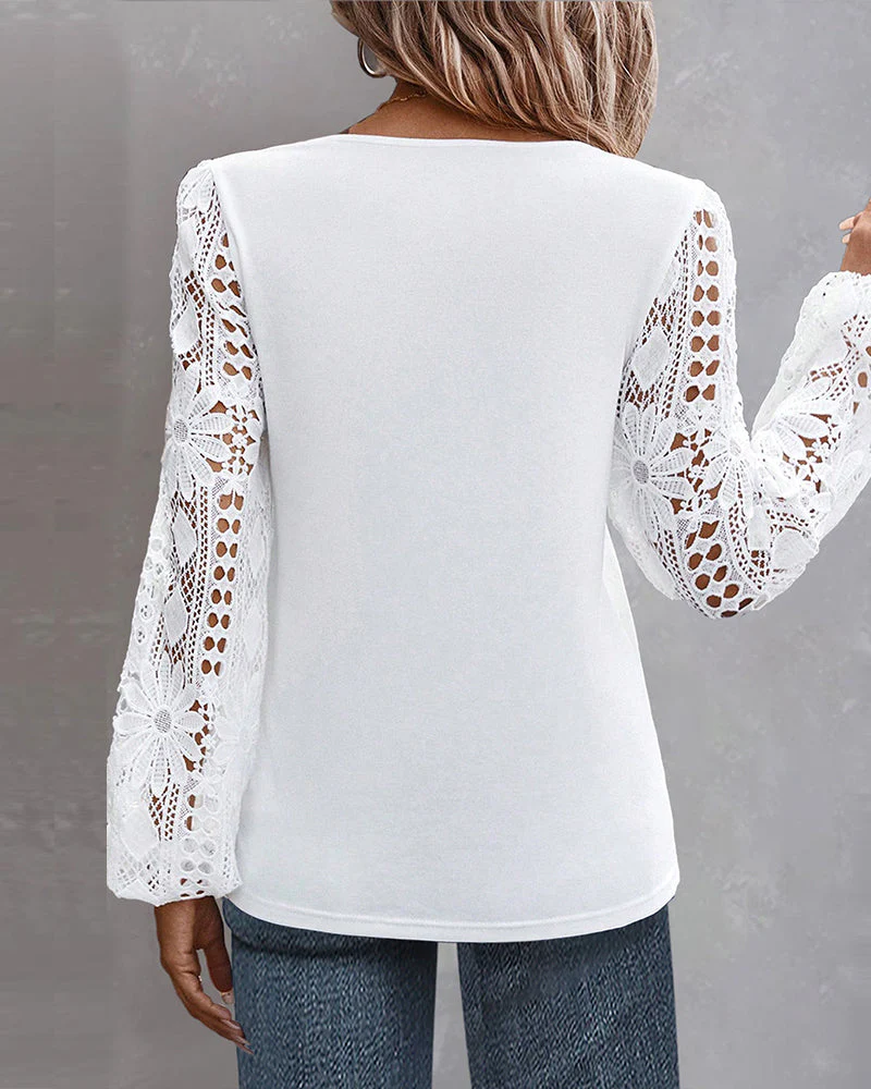 Clara | Damen Bluse elegant casual mit Spitzenverzierung - Image 2