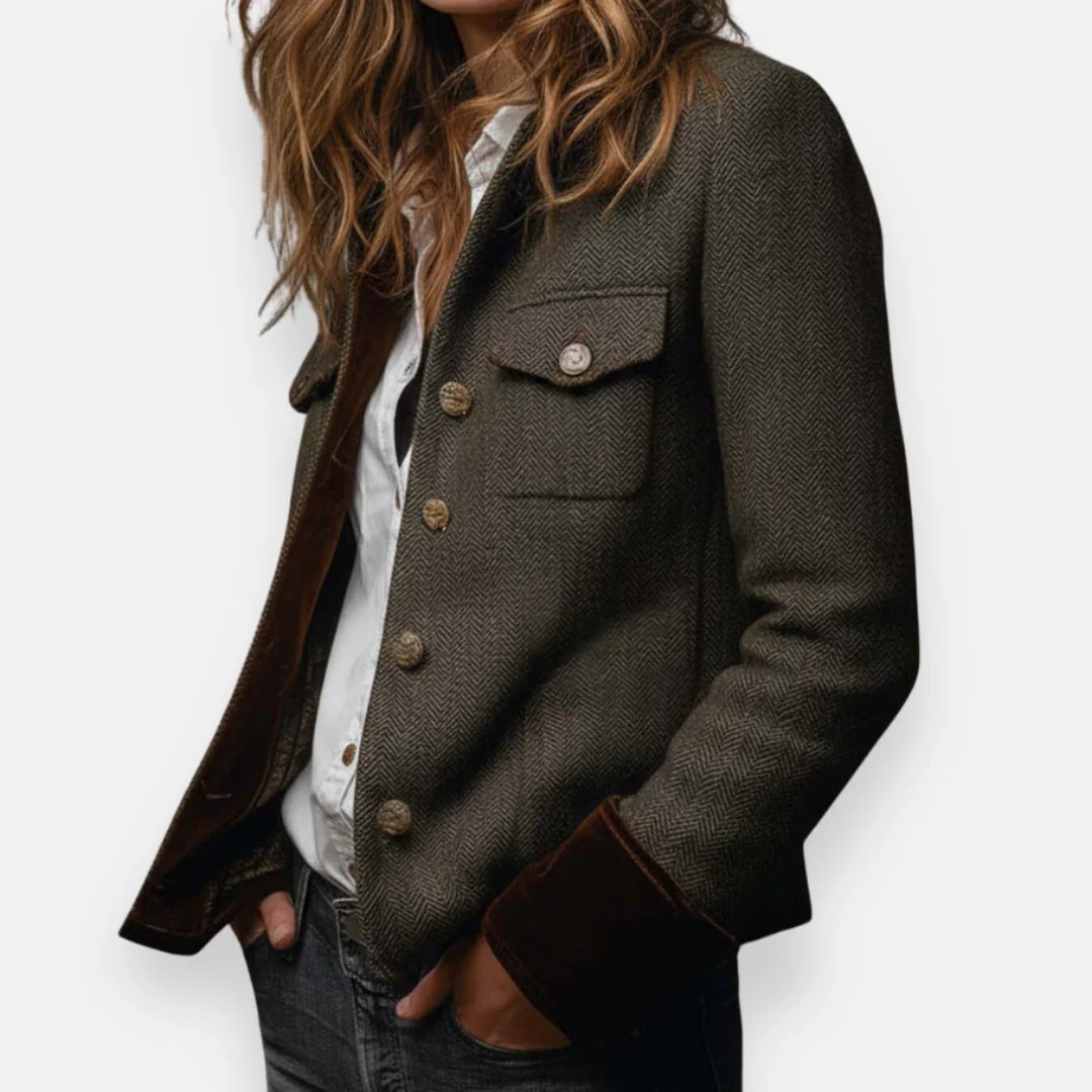 Clara | Stilvolle Damen Tweedjacke mit Samtdetails - Image 2