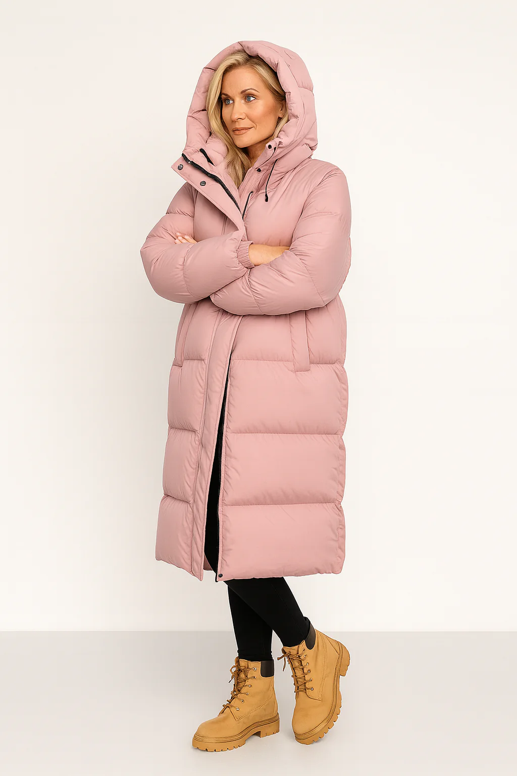 Claudia – Damen Langer Steppmantel Mit Kapuze