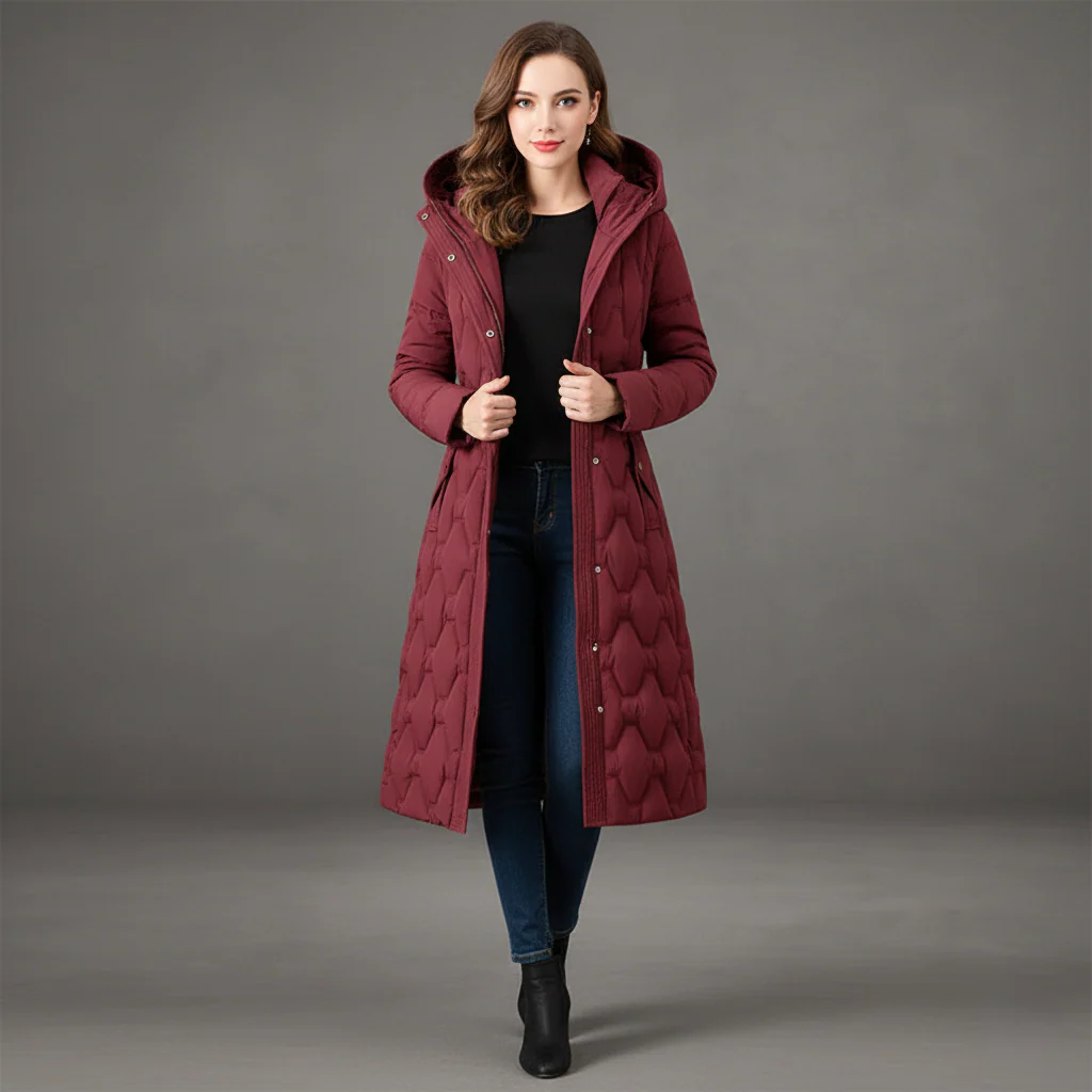 Claudia – Elegant gesteppter Damen Wintermantel mit Kapuze