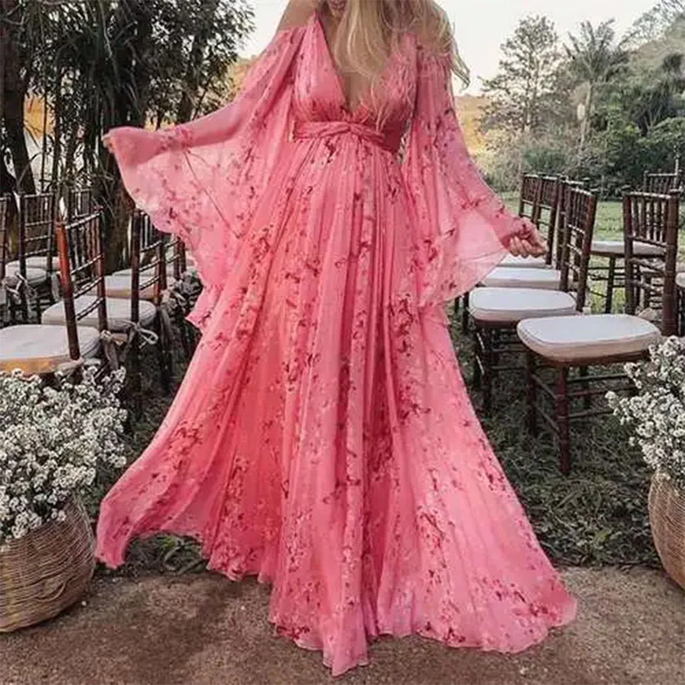 Claudia – Fließendes Damen Maxikleid mit Blumenmuster