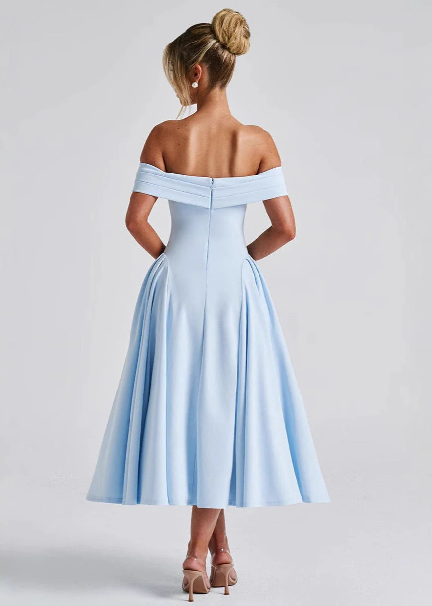 Cleane | Kleid mit entblößten Schultern Ausgestellt Midi