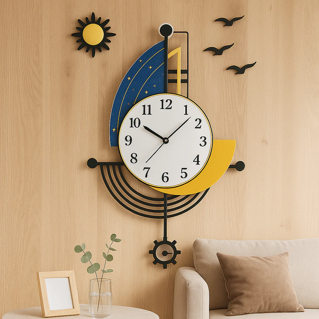 CoastalTime – Nautische Wanduhr mit Segeljacht-Design für Küstenflair