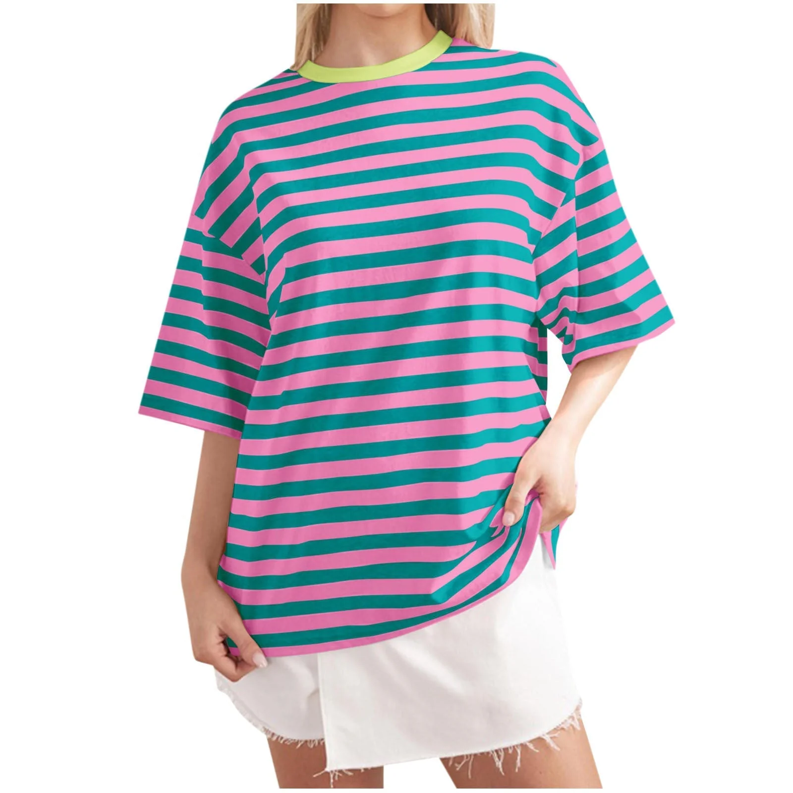 Colette- Damen Übergröße T-Shirt mit buntem Streifenmuster