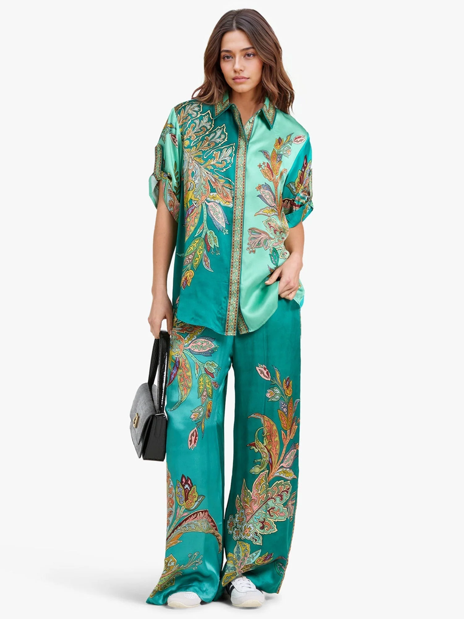 Completo Emerald Luxe – Oversized Hemd und Weitehose