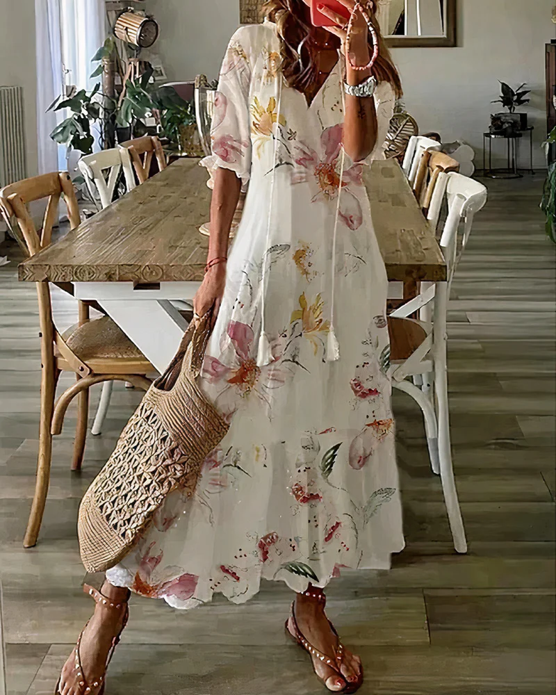 Damen bequemes geblümtes Sommerkleid | Maxi