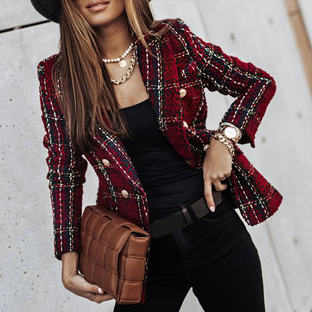 Damen-Blazer mit Karomuster | gestrickte Struktur - Image 3