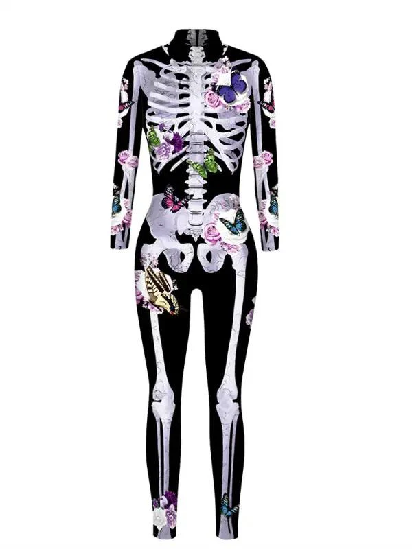 Damen Halloween-Jumpsuit mit Skelett-Print | Langarm & Einteiler - Image 3