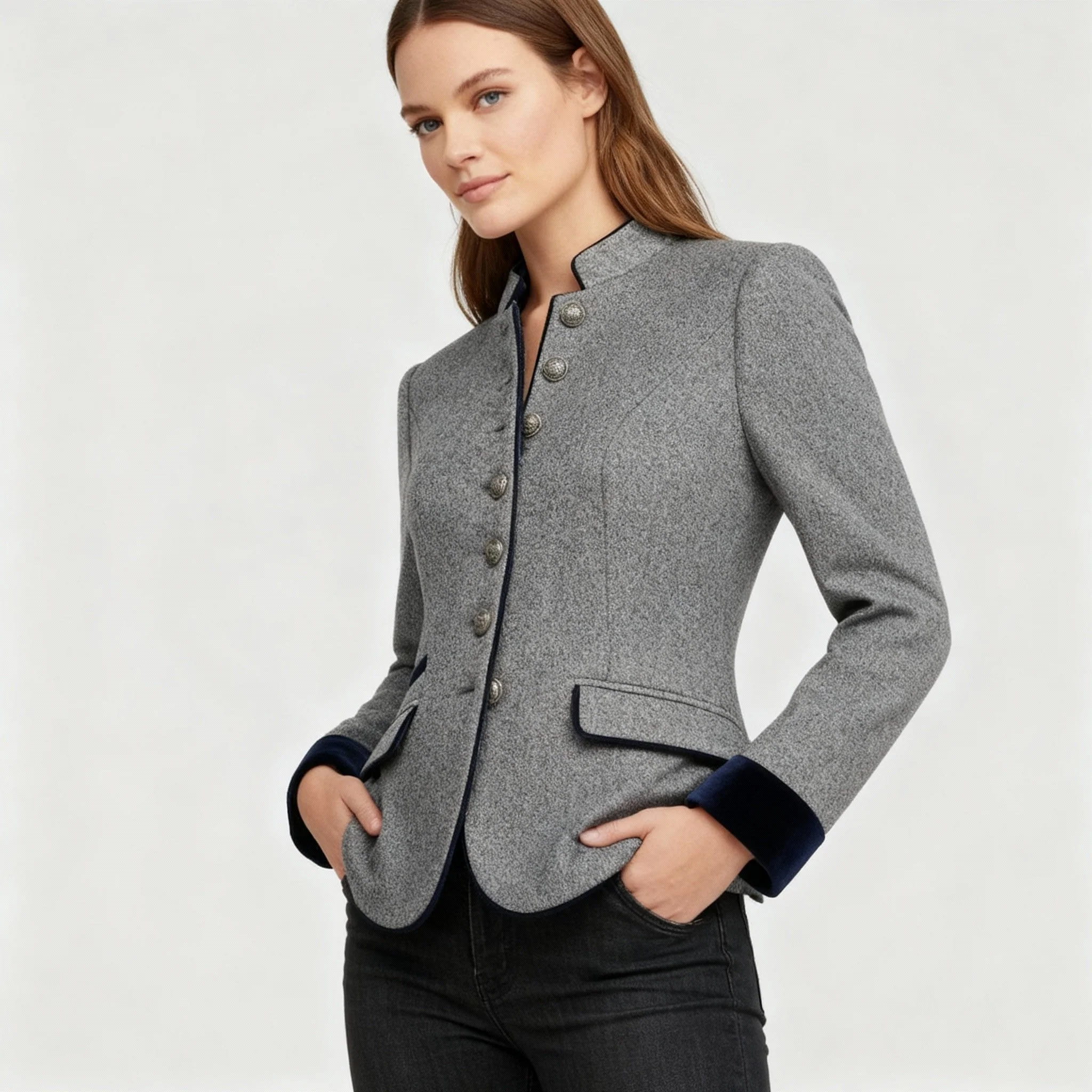 Damen Jacke | kastig geschnittene Jacke mit Mehrknopfverschluss