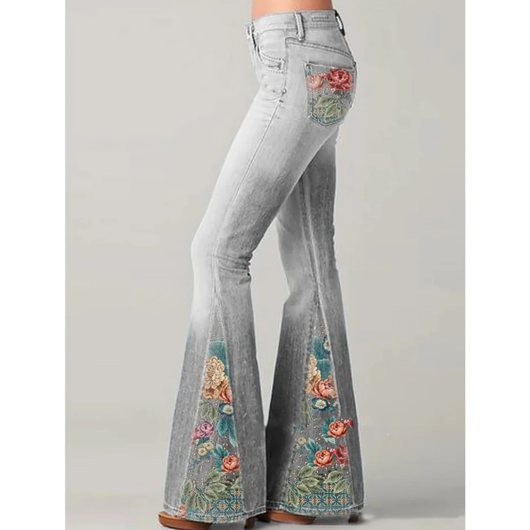 Damen-Jeans mit Blumenstickerei | ausgestellte Beinführung - Image 2