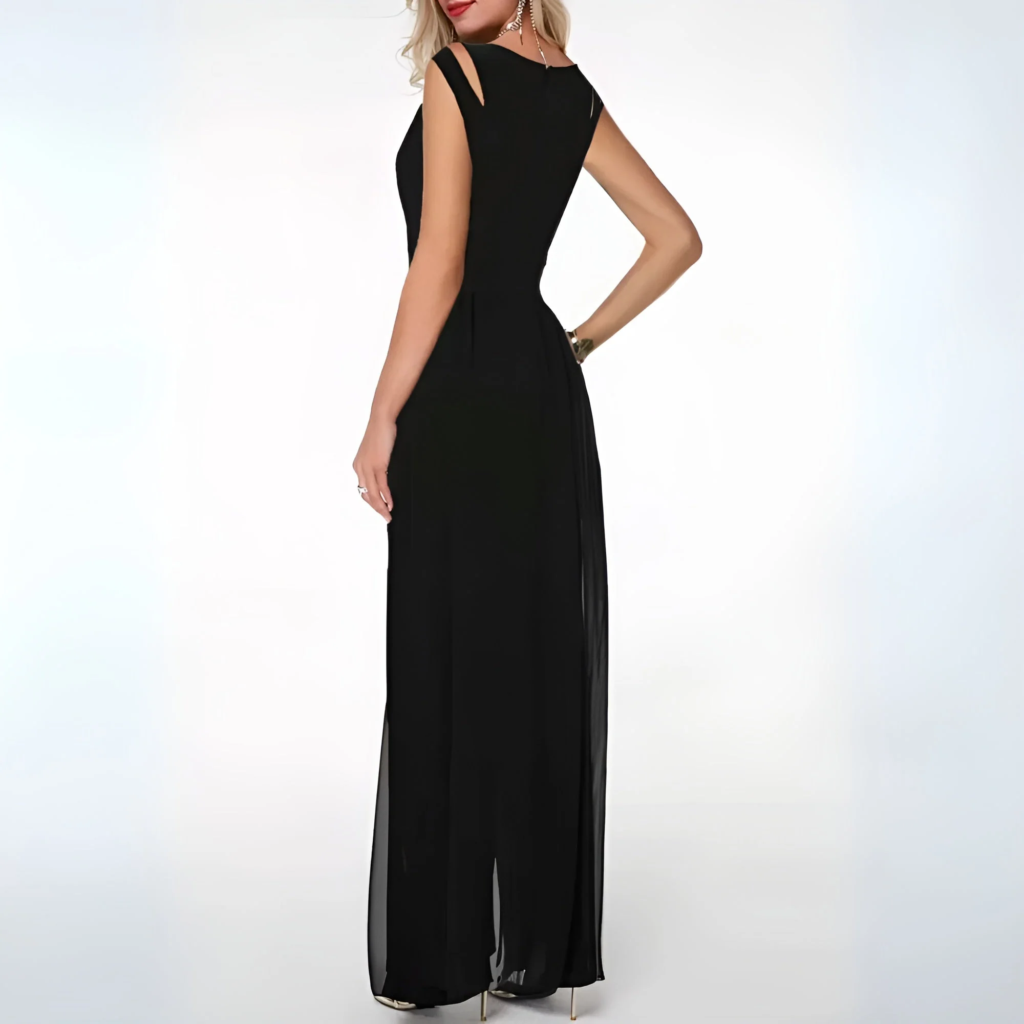 Damen Jumpsuit Ärmellos | weites Bein und lockerer Formverlauf