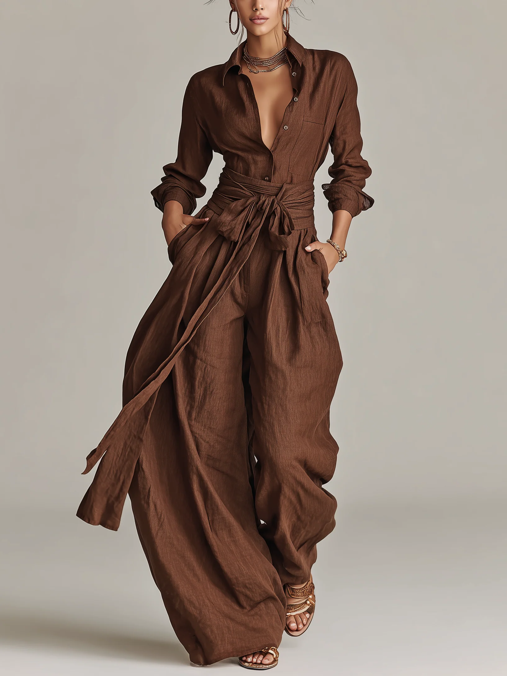 Ingeborg | Damen Jumpsuit Leinen Gürtel Hemdkragen – Leinen Overall Gürtel 2026