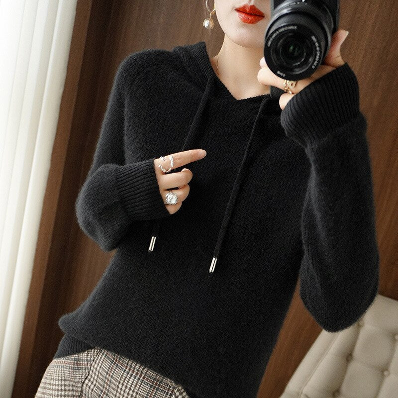 Damen Kapuzenpulli mit Langarm | Strick