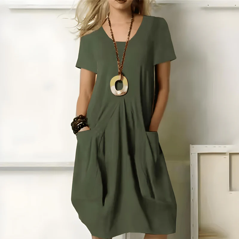 Damen Kleid | Kurzarm Knielanges Kleid mit Schlichter Schnittform