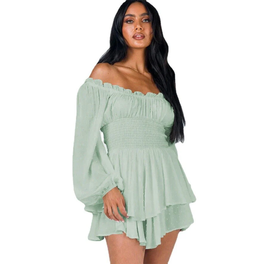 Damen Kleid | Schulterfreie Form mit gerüschtem Oberteil